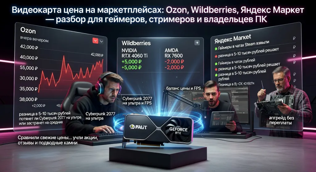 Видеокарта цена на маркетплейсах: Ozon, Wildberries, Яндекс Маркет — разбор для геймеров, стримеров и владельцев ПК